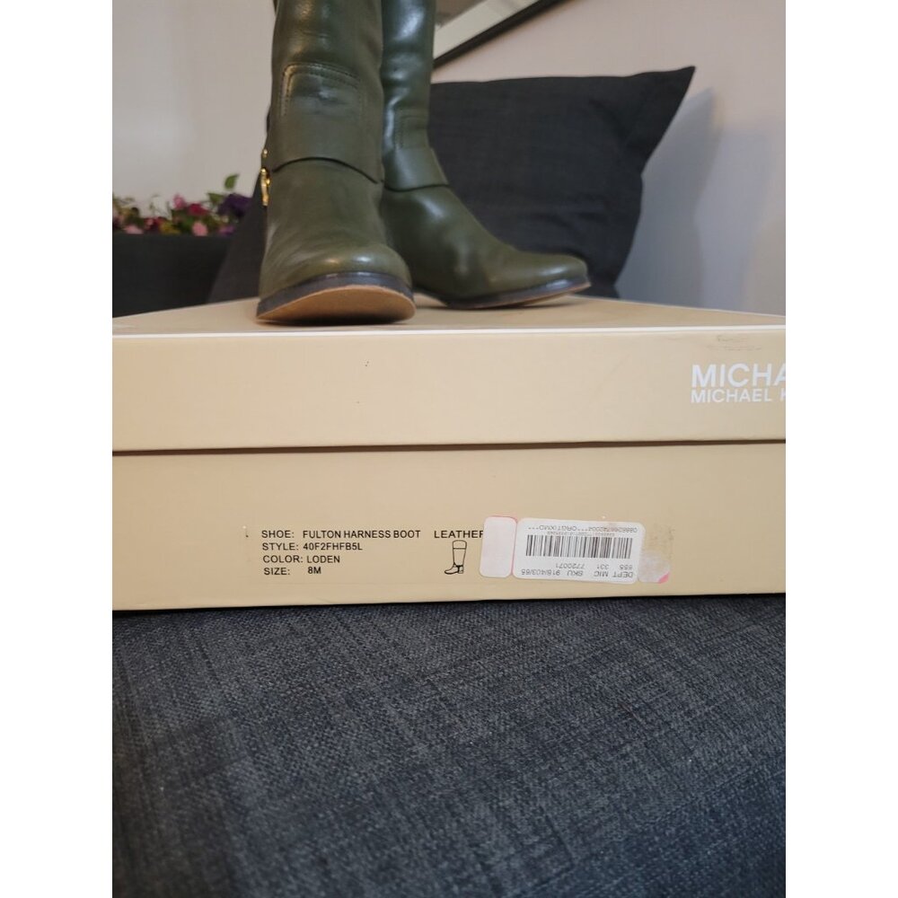Michael Kors Fulton Harness MK Logo Color Loden Riding Knee Boots Shoes 8 LEATHE - Picture 2 of 7
